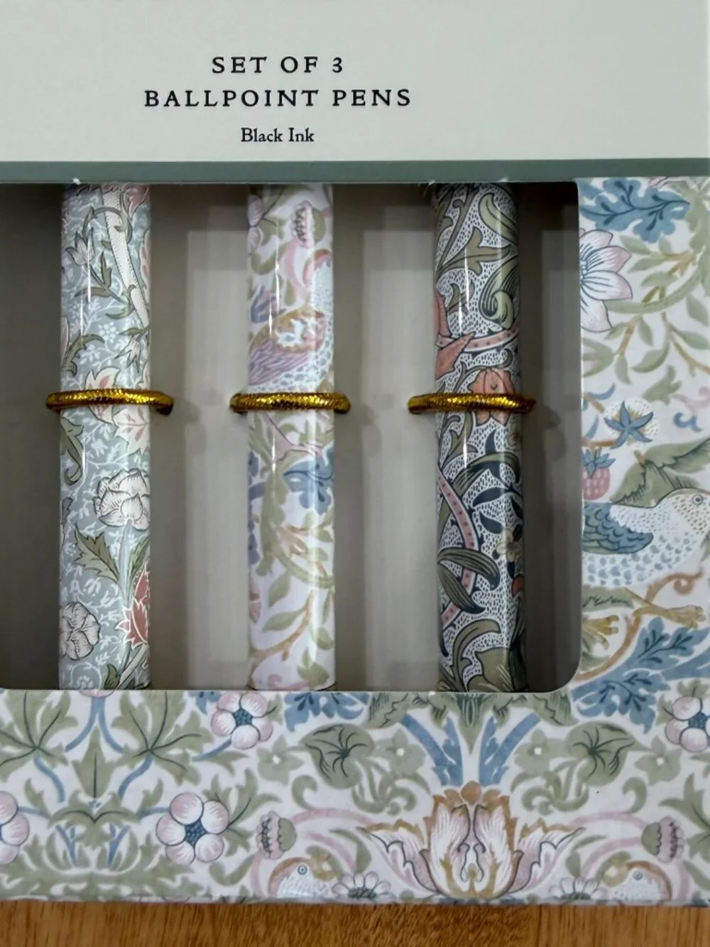 William Morris & Co Strawberry Thief Set of 3 Ballpoint Pens Set Black Ink NIB